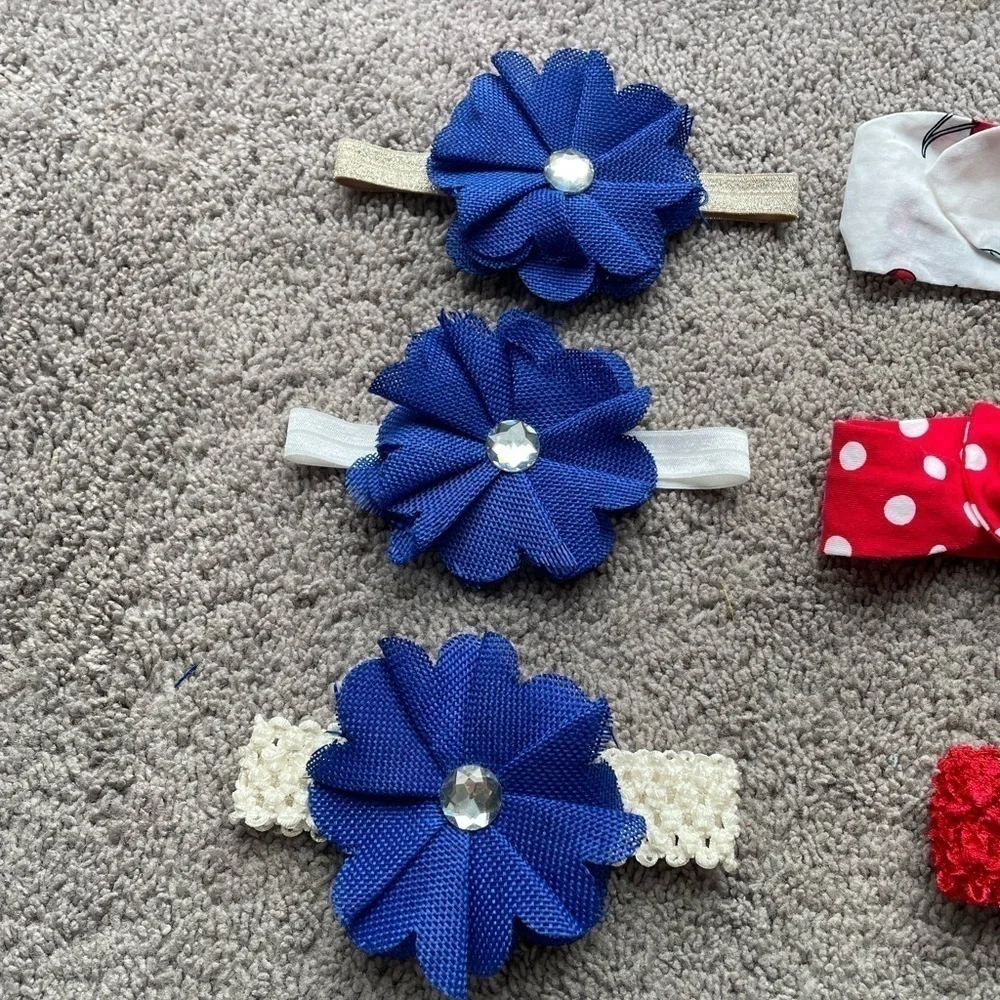 Set Of 6 Red White Blue Patriotic Inspired Infant Toddler Girls Headbands